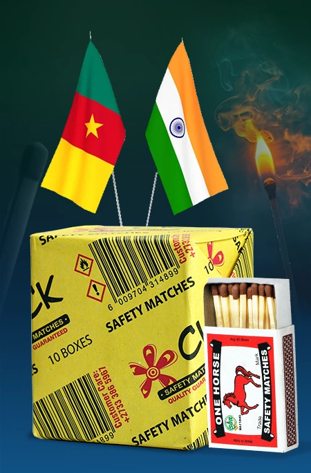 Custom printed safety matchboxes designed for branding and retail sales in Cameroon.