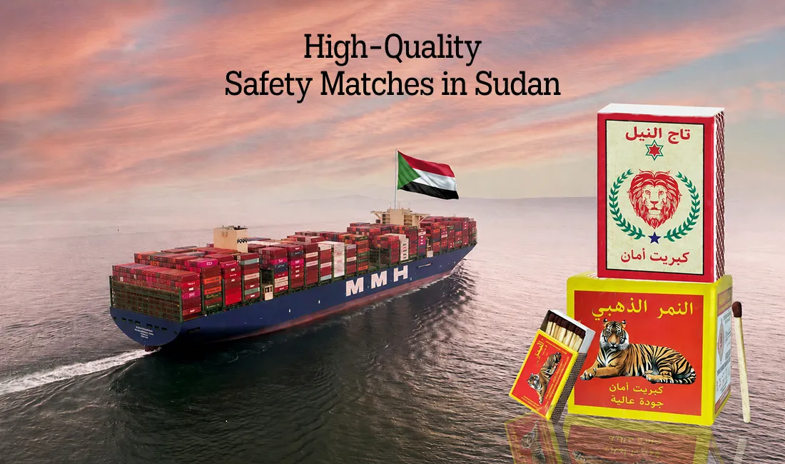 High quality safety matches graphic with cargo vessel and branded matchboxes for Sudan importers in sudan