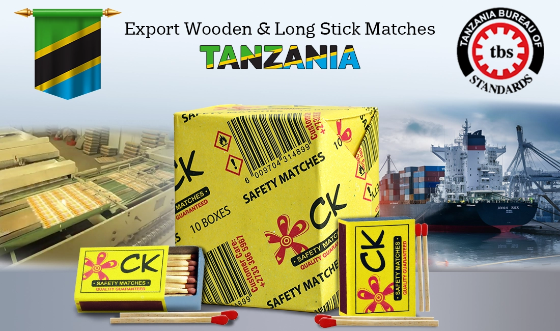 High-quality wooden and long stick safety matches, exported to Tanzania for reliable use.
